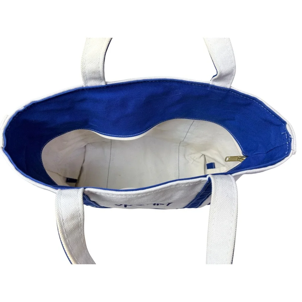LLBean Boat and Tote Bag Blue White Canvas Zippered‎ Personalized Spunky